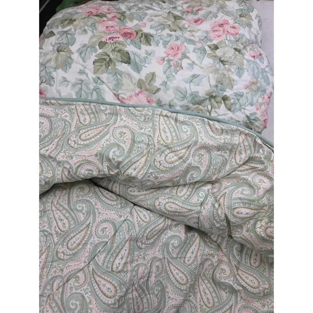 Vtg 80s Laura Ashley Cottage Rose Floral Paisley Comforter Sham Dust Ruffle Set